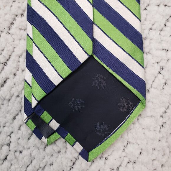 Brooks Brothers 100% Silk Tie OS Navy Green Stripe Preppy Officecore - Picture 6 of 8